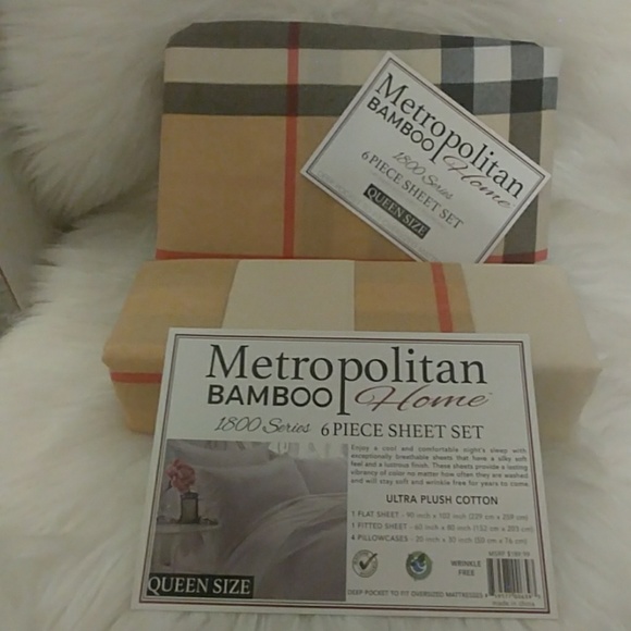 Metropolitan Bamboo Queen Plaid Sheet Set - Picture 7 of 8